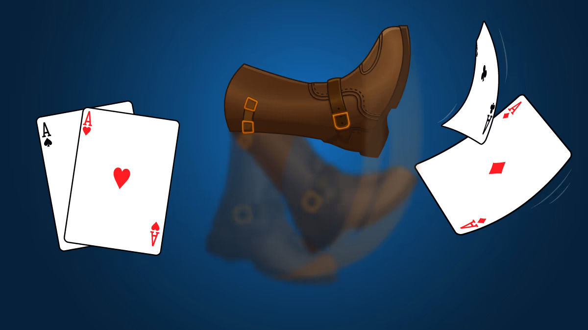 pair of Aces on one side with a boot (kicker) to the right of the Aces kicking a second pair of Aces on the other side